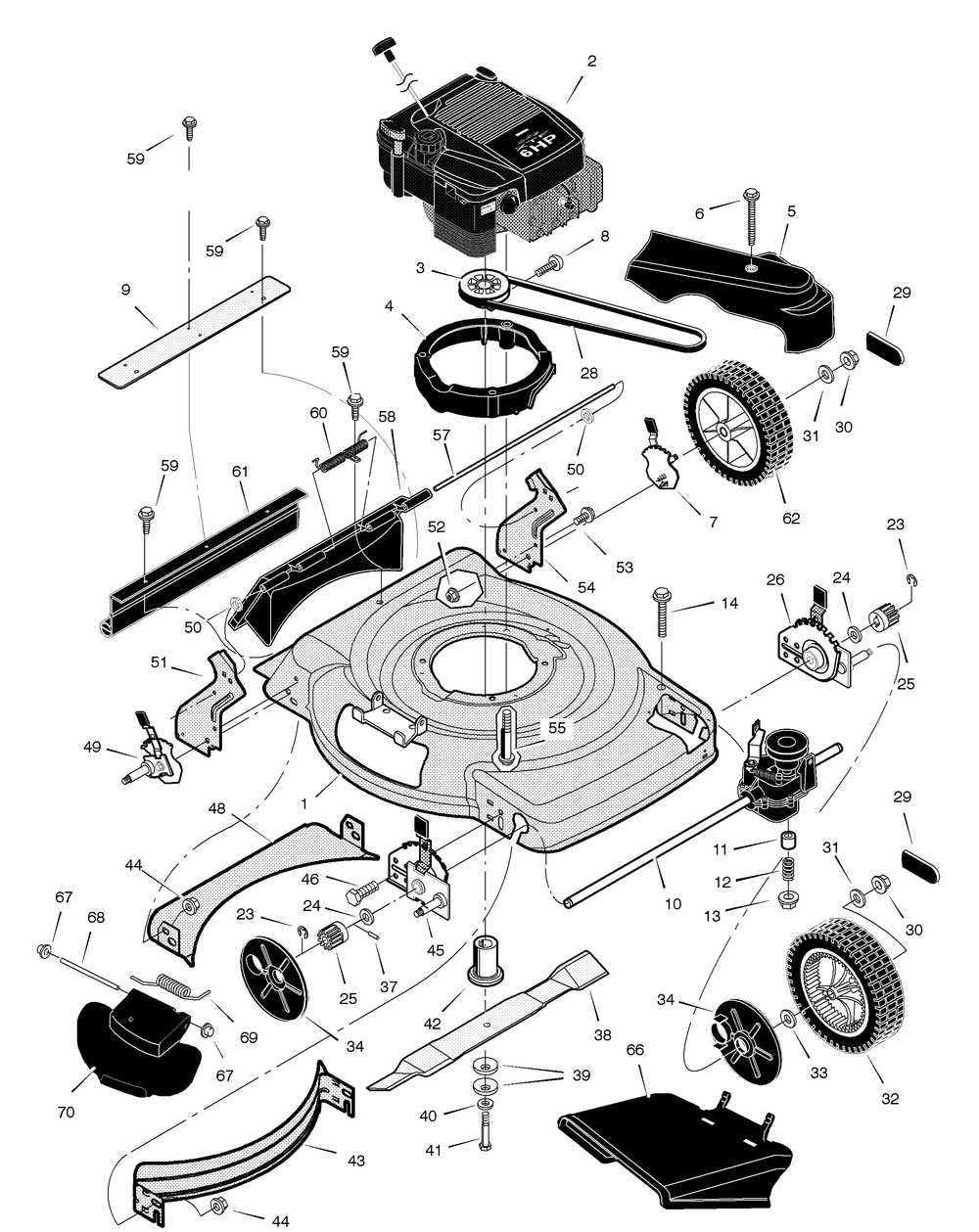 Mower Housing Assembly Diagram and Parts List for 228610X50B 2004 Briggs and Stratton Lawn Mower